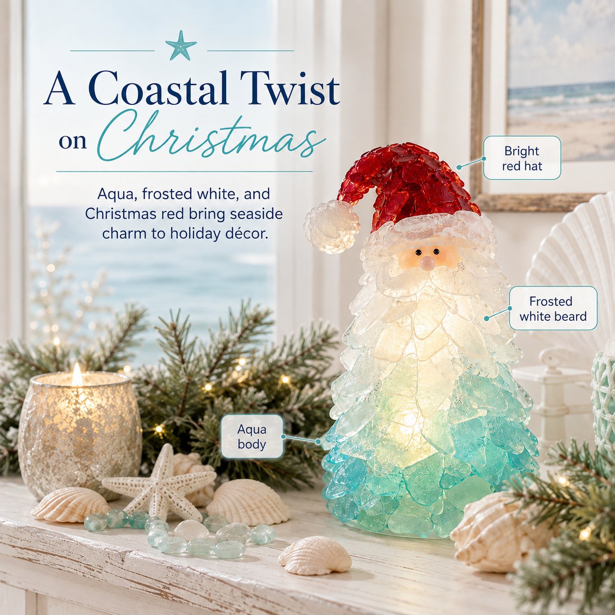 ⏳ Last Day 49% OFF – 🎅 Beginner-Friendly DIY Lighted Sea Glass Santa Christmas Decor Kit 💕