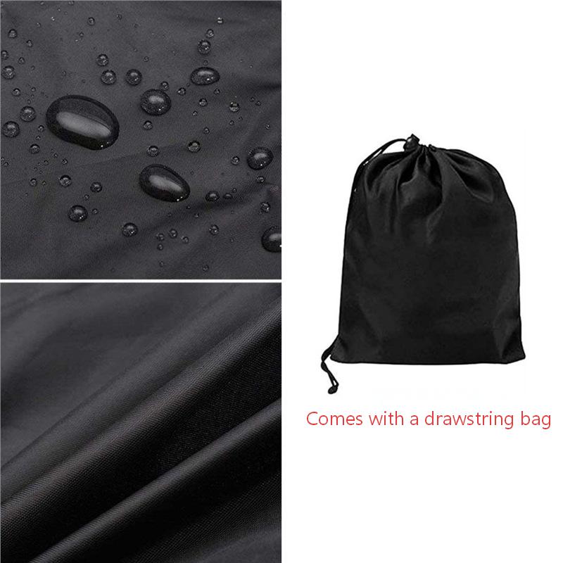 Water beading on black cover fabric and a drawstring storage bag