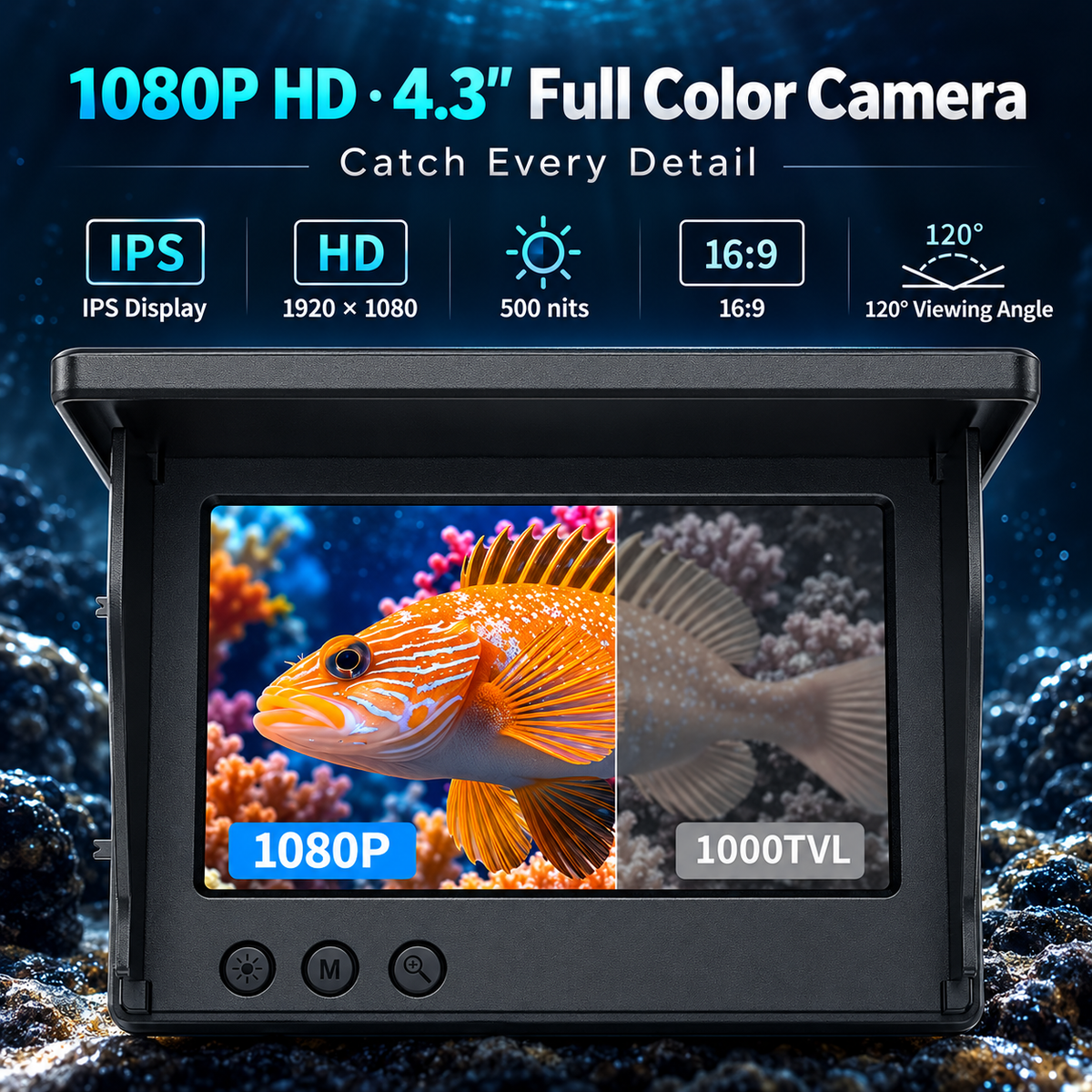 🎣 1080P Underwater Fishing Camera with IR Night Vision – 4.3" Screen, 98ft Cable, 12-Hr Battery | Fish Finder Camera for Ice, Lake, Boat & Kayak