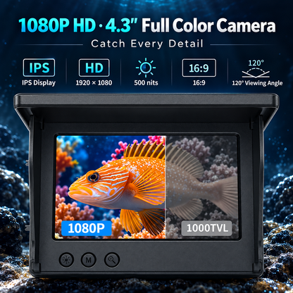 🎣 1080P Underwater Fishing Camera with IR Night Vision – 4.3" Screen, 98ft Cable, 12-Hr Battery | Fish Finder Camera for Ice, Lake, Boat & Kayak