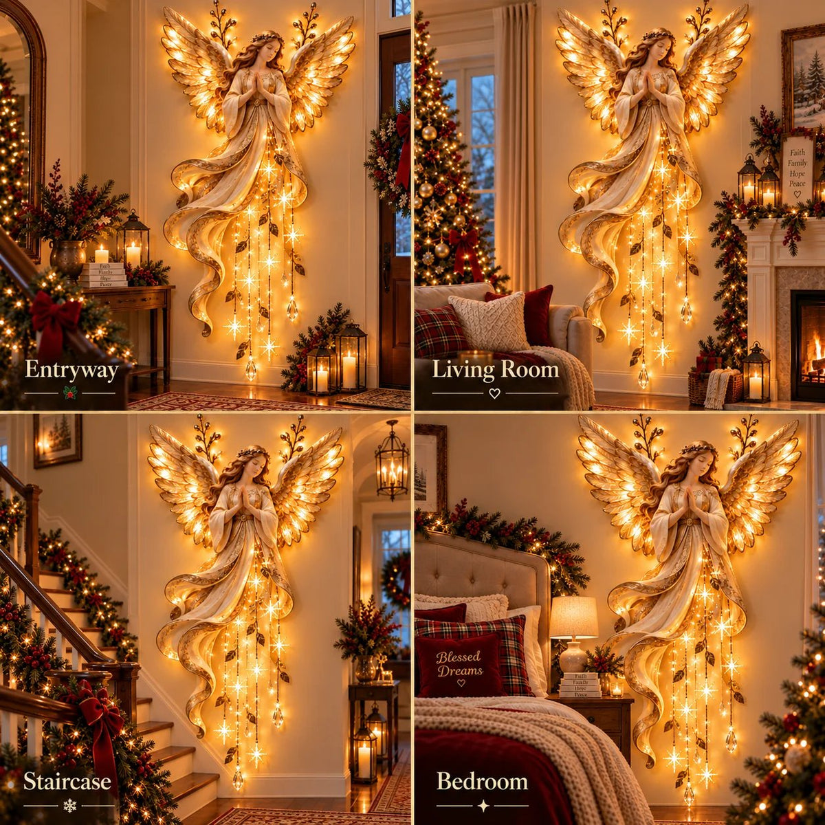 ✨Last Day 49% OFF✨Guardian Angel Starfall LELUMP™ – Lighted Faith & Blessing Christmas Wall Decor✨