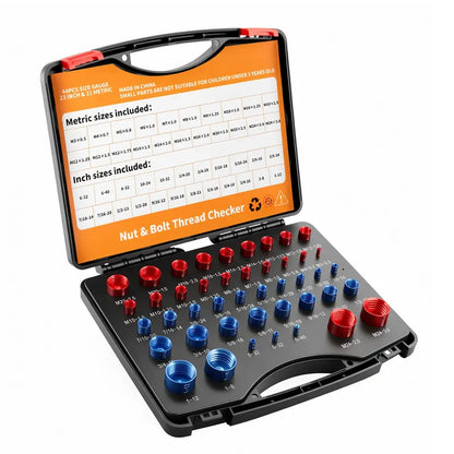 26/44-Piece Nut & Bolt Thread Checker – Metric & SAE Thread Gauge Kit with Storage Case