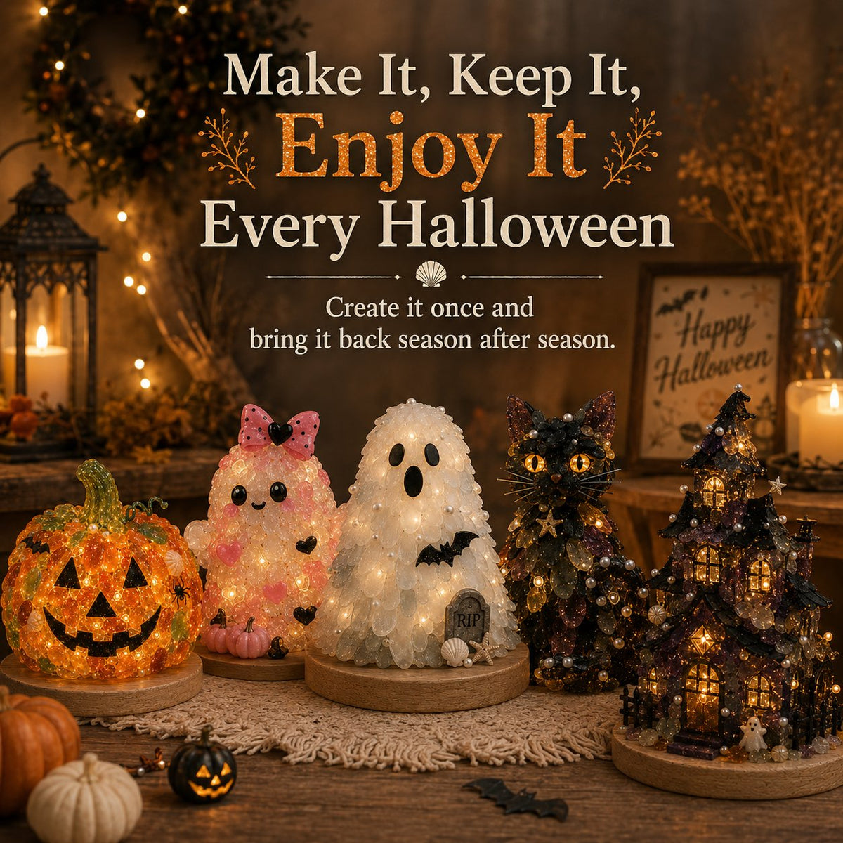 🔥😍 Last Day 49% OFF – 🎃 Beginner-Friendly DIY Lighted Sea Glass Halloween Character Kit Collection💕