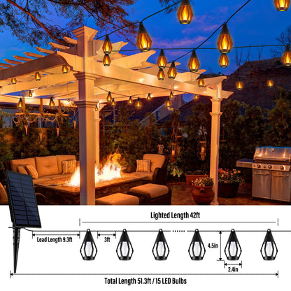 Solar Flickering Flame Hanging Lantern String Lights