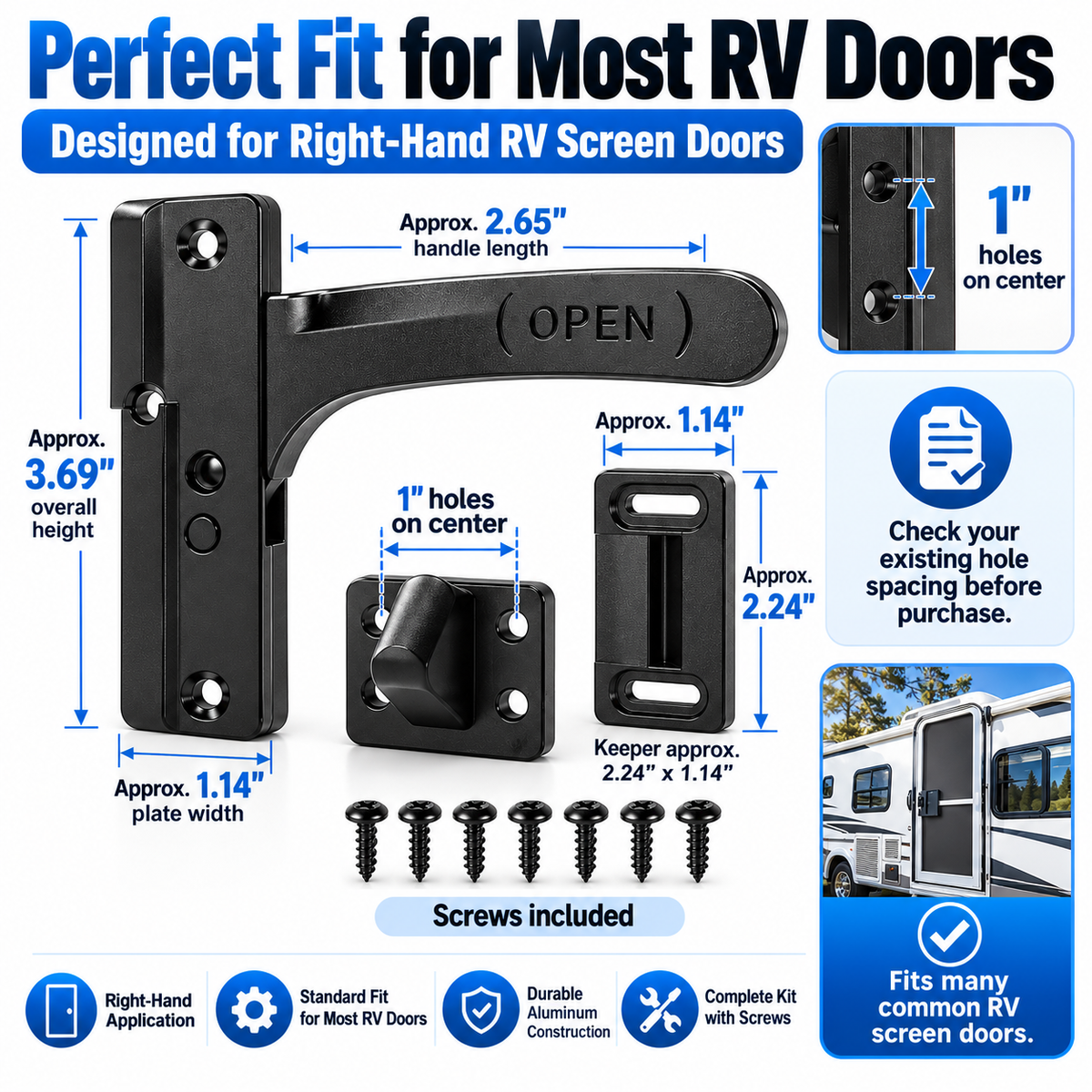 🎃Halloween Deal 50% OFF!  Aluminum RV Screen Door Latch Handle Replacement for Left Right  Hand