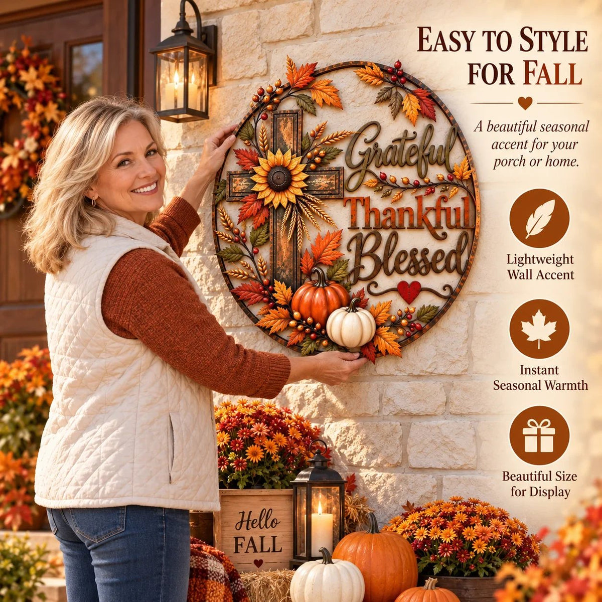 🎃Halloween Deal 50% OFF! 🍂 Grateful • Thankful • Blessed™ Fall Faith Wall Decor ✝️🌻