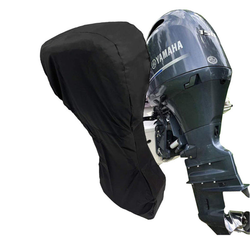 Full cover shown beside an uncovered outboard motor