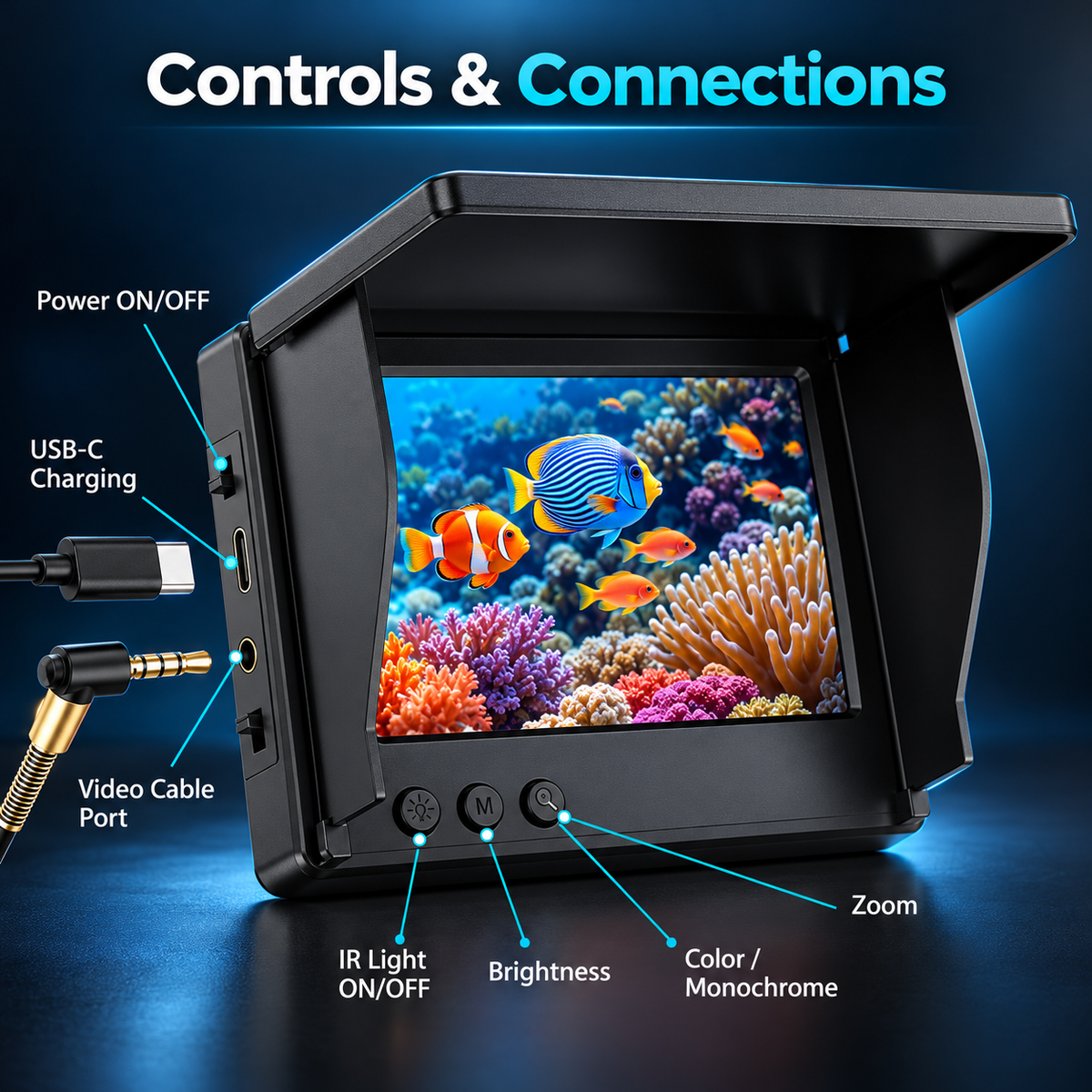 🎣 1080P Underwater Fishing Camera with IR Night Vision – 4.3" Screen, 98ft Cable, 12-Hr Battery | Fish Finder Camera for Ice, Lake, Boat & Kayak