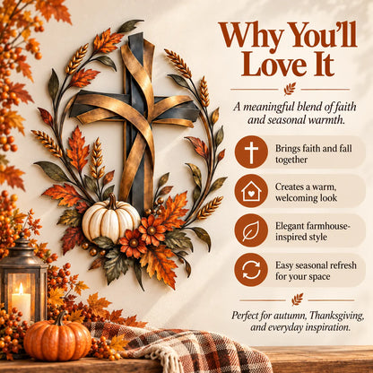 🎃Halloween Deal 50% OFF! ✝️🍂 Autumn Cross & Pumpkin Harvest Metal Wall Decor