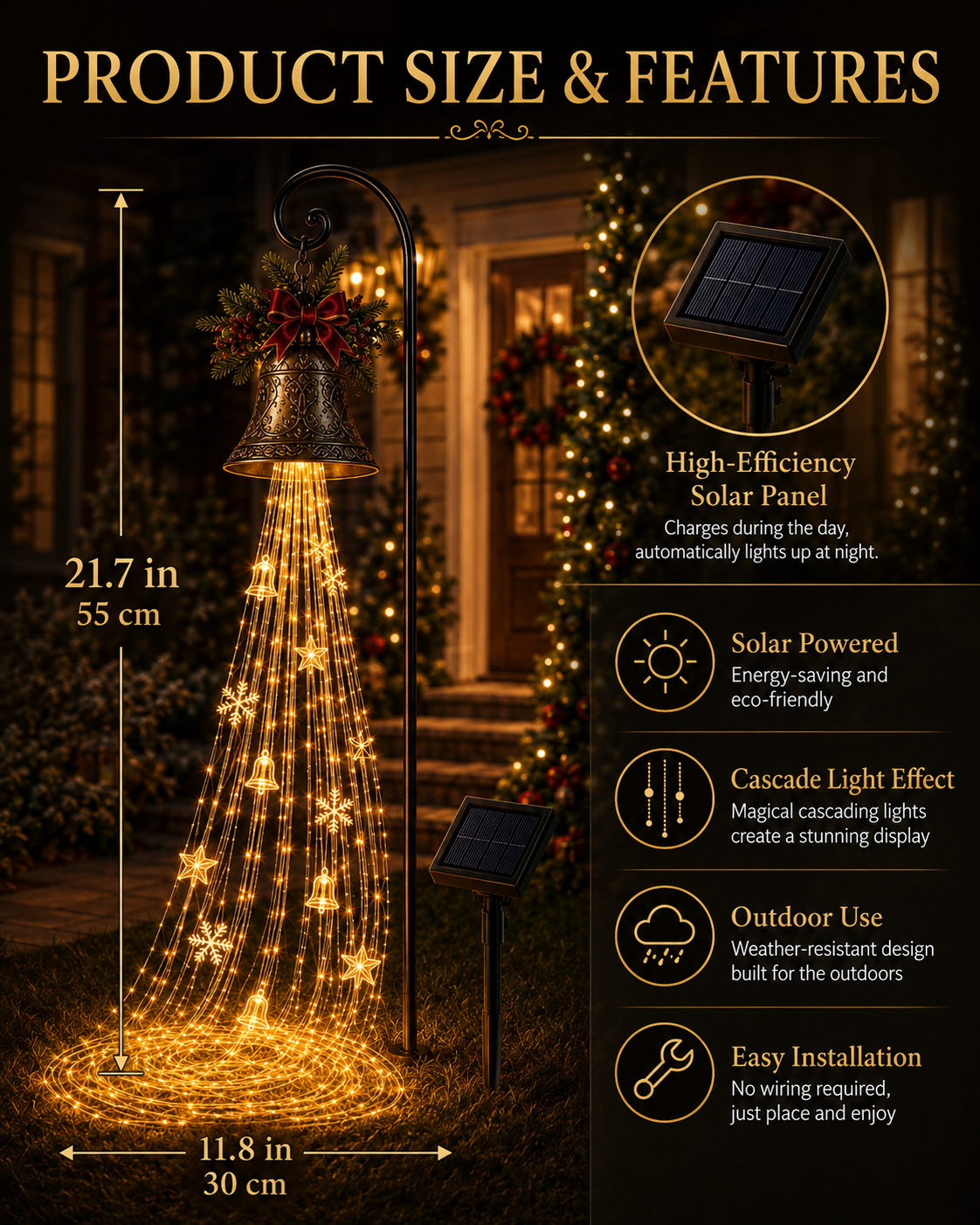 ✨✨Hot Sale 50% OFF🎄 Christmas Bell Cascade Solar Yard Light✨