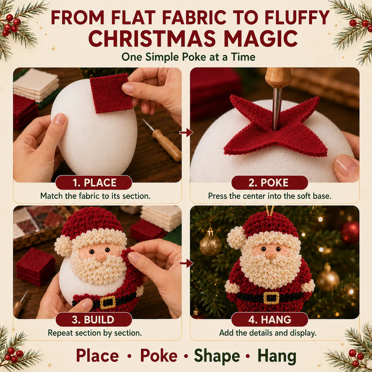 ⏳ Last Day 49% OFF – 🎄Beginner-Friendly 3D Fabric Poke Christmas Ornament DIY Kit Collection | Complete Kit with Pre-Cut Fabrics, Stuffed Felt Base, Poking Tool & Step-by-Step Guide Included 💕