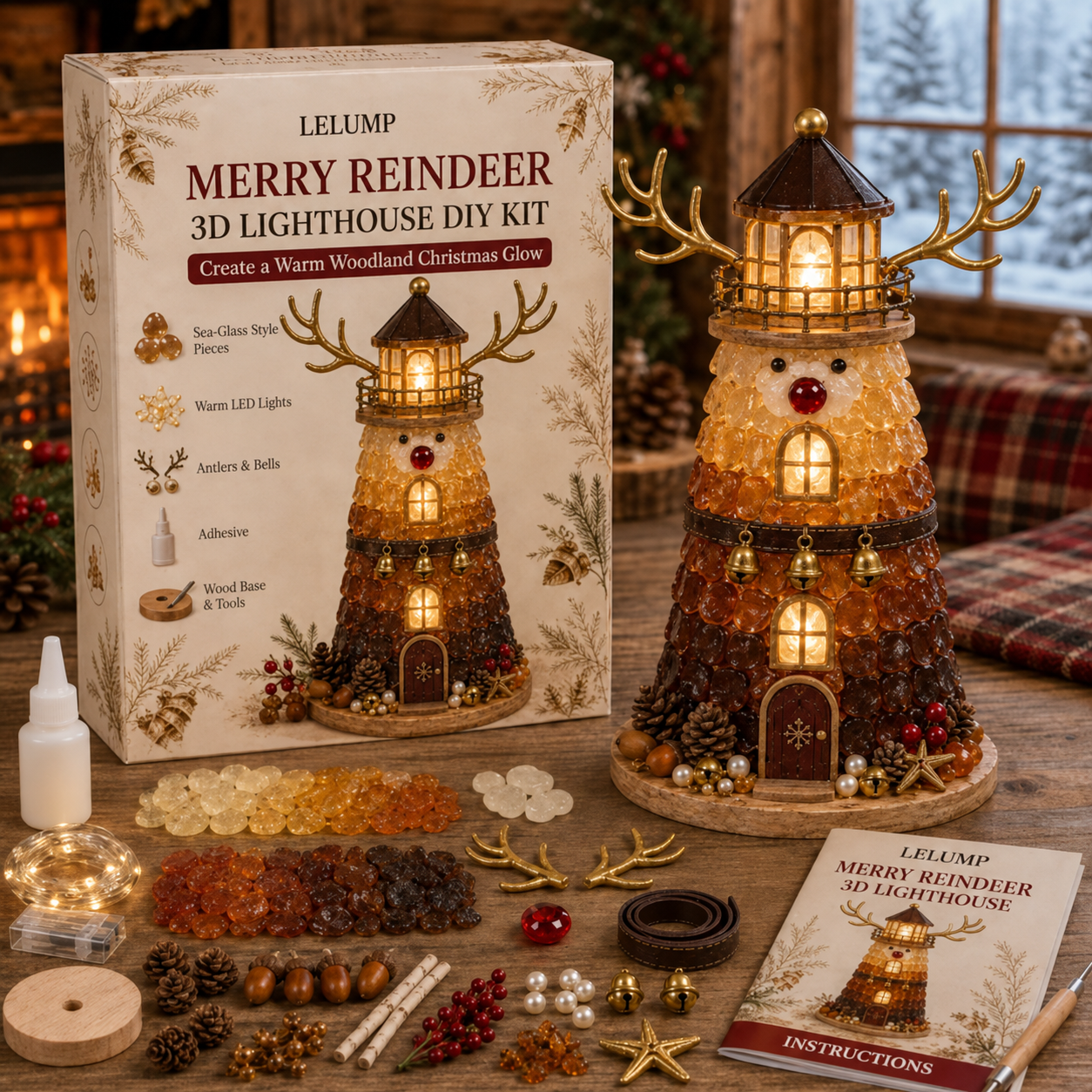 🎄Beginner-Friendly DIY Lighted Christmas Character Sea Glass-Style Lighthouse Kit Collection | Complete Kit with Sea Glass-Style Pieces, LED Lights & Step-by-Step Guide Included 💕