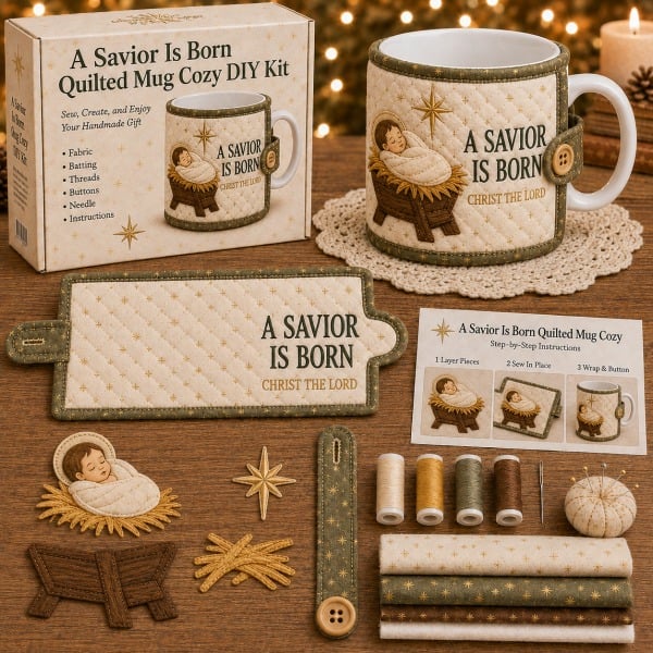 ⏳ Last Day 49% OFF – ✝️ Beginner-Friendly Christmas Faith Mug Cozy Sewing Kit💕