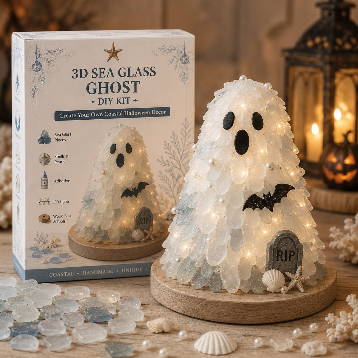 🔥😍 Last Day 49% OFF – 🎃 Beginner-Friendly DIY Lighted Sea Glass Halloween Character Kit Collection💕