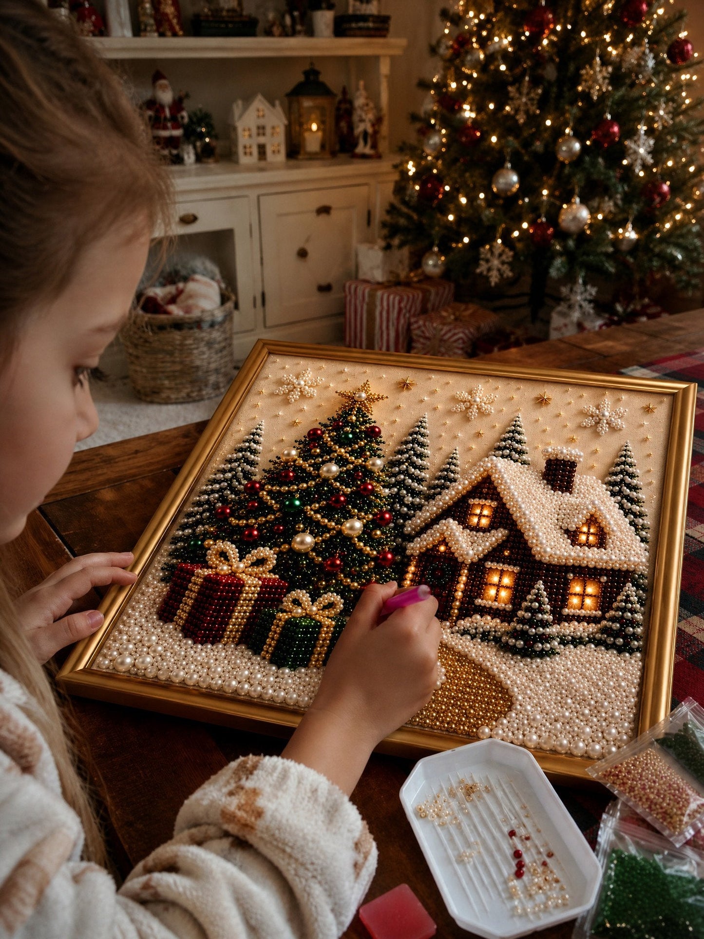 🎄Relaxing & Beginner-Friendly🎅 Premium 3D Pearl Christmas Wall Art Kit ⛄️❄️