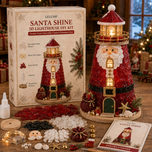 🎄Beginner-Friendly DIY Lighted Christmas Character Sea Glass-Style Lighthouse Kit Collection | Complete Kit with Sea Glass-Style Pieces, LED Lights & Step-by-Step Guide Included 💕