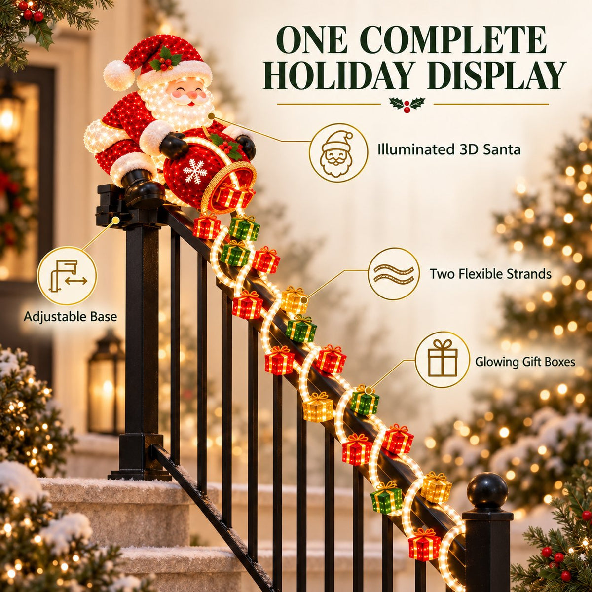 🔥🎅 Santa Magic Gift Cascade Railing Light