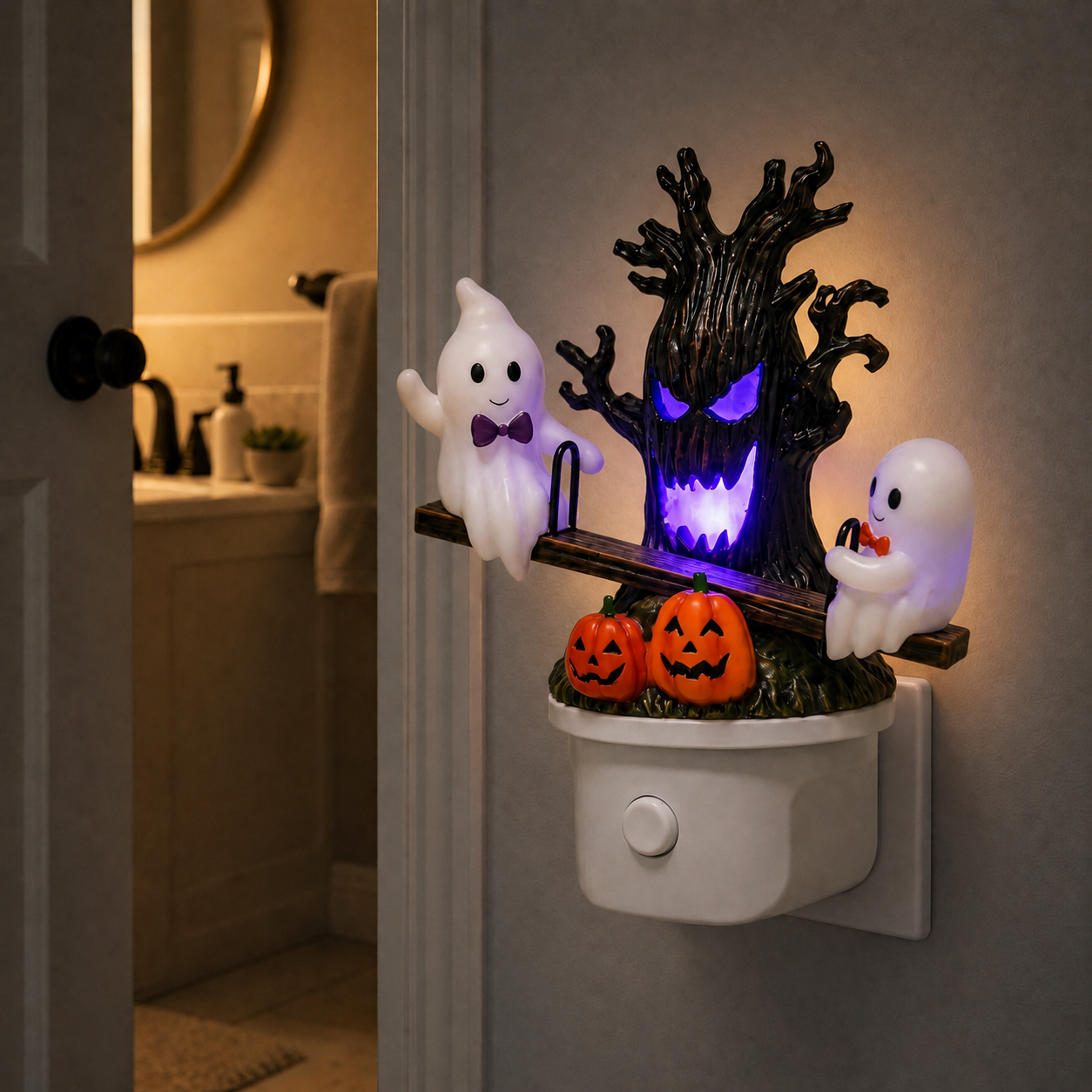 🎃 Last Day 50% OFF——👻 Animated Ghost Seesaw Plug-In Night Light – Halloween Decor