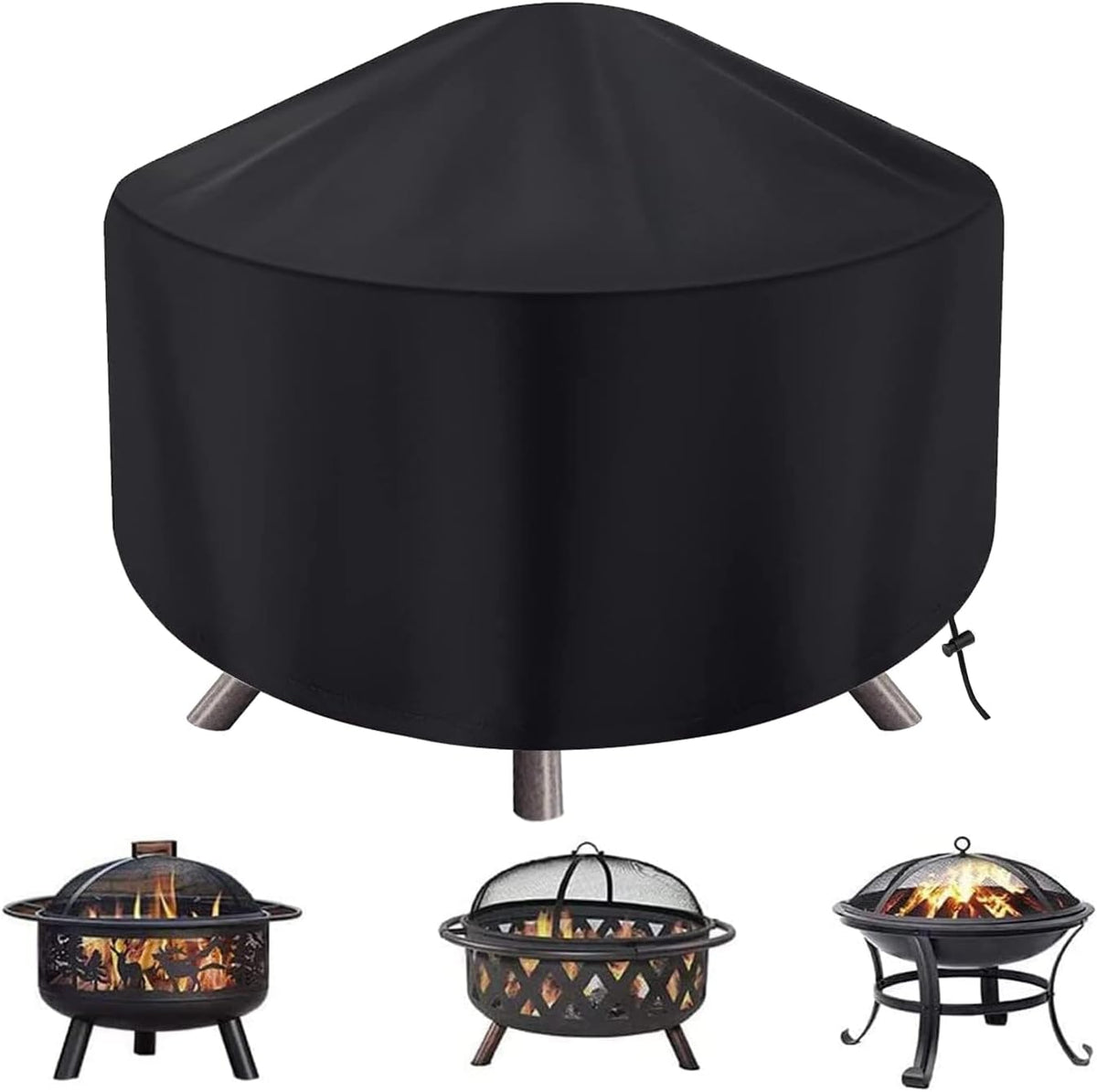 420D Round Fire Pit Cover for Firepit, Heavy Duty Outdoor Patio Fireplace Covers - Waterproof Dustproof Anti UV and Tear Resistant