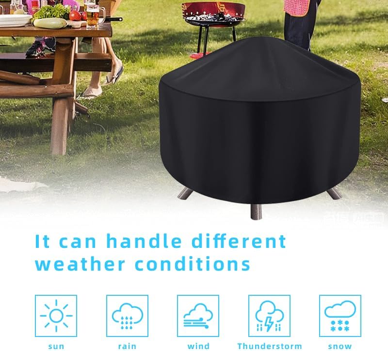 420D Round Fire Pit Cover for Firepit, Heavy Duty Outdoor Patio Fireplace Covers - Waterproof Dustproof Anti UV and Tear Resistant