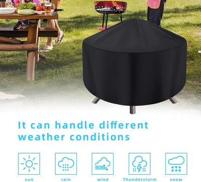 420D Round Fire Pit Cover for Firepit, Heavy Duty Outdoor Patio Fireplace Covers - Waterproof Dustproof Anti UV and Tear Resistant