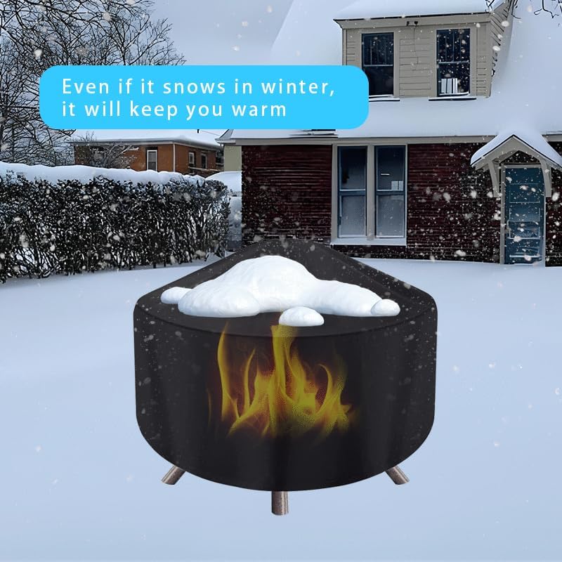 420D Round Fire Pit Cover for Firepit, Heavy Duty Outdoor Patio Fireplace Covers - Waterproof Dustproof Anti UV and Tear Resistant