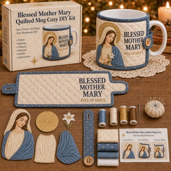 ⏳ Last Day 49% OFF – ✝️ Beginner-Friendly Christmas Faith Mug Cozy Sewing Kit💕