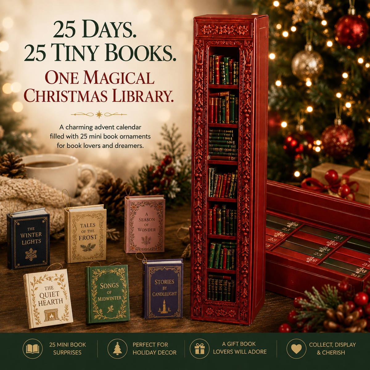 📚 25-Day Book Advent Calendar – 25 Openable Mini Book Ornaments