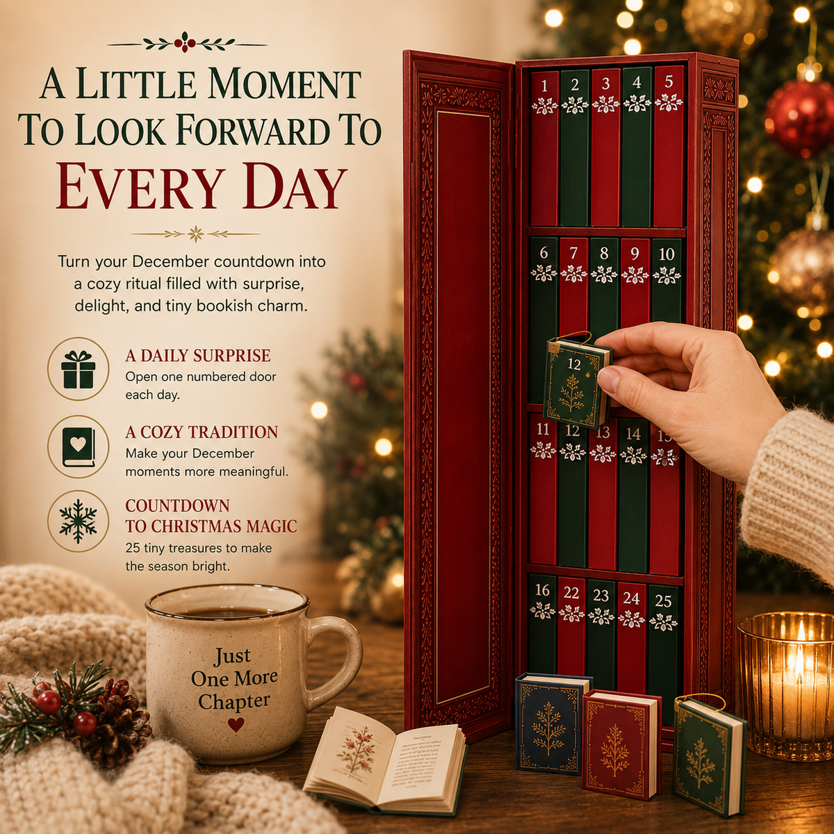 📚 25-Day Book Advent Calendar – 25 Openable Mini Book Ornaments