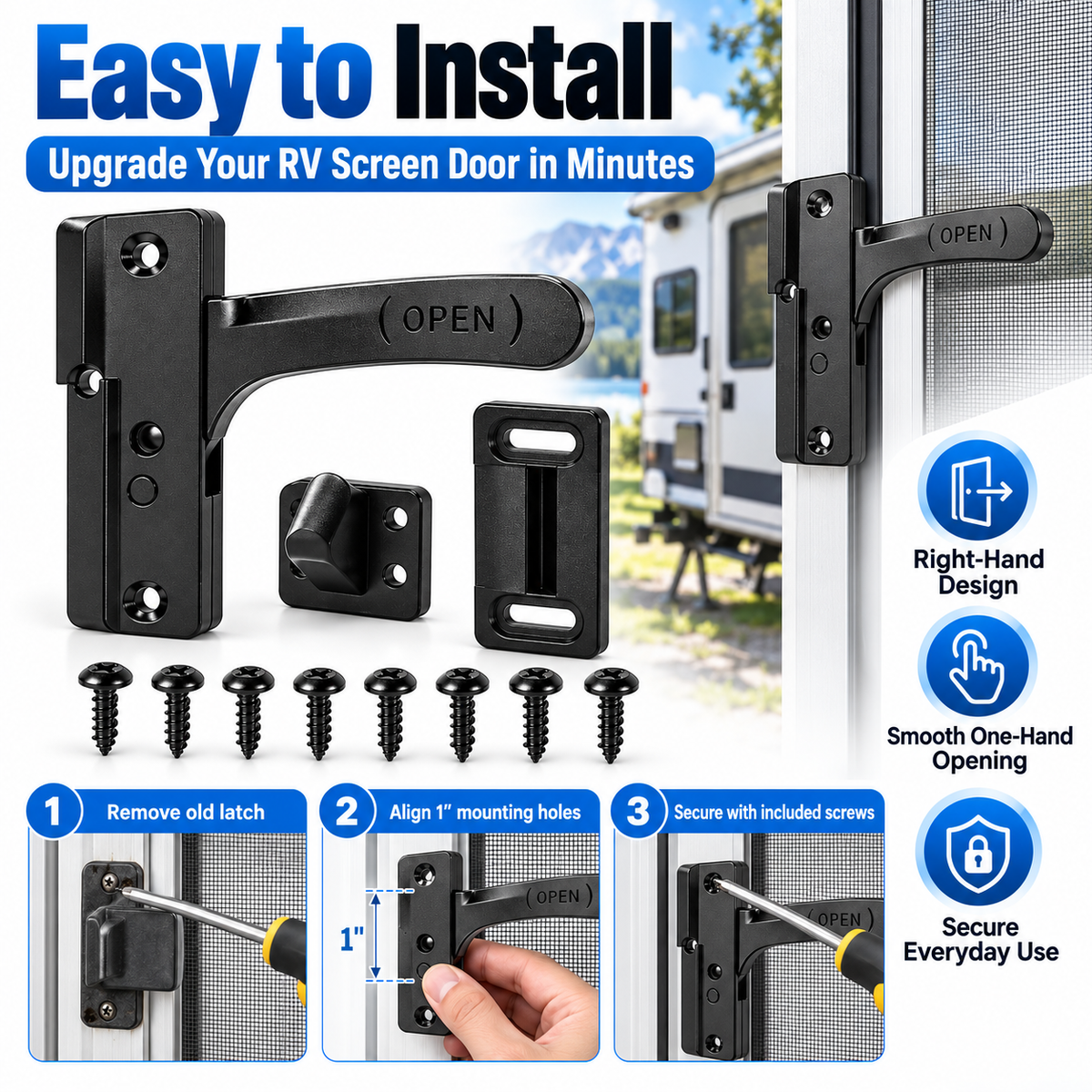 🎃Halloween Deal 50% OFF!  Aluminum RV Screen Door Latch Handle Replacement for Left Right  Hand