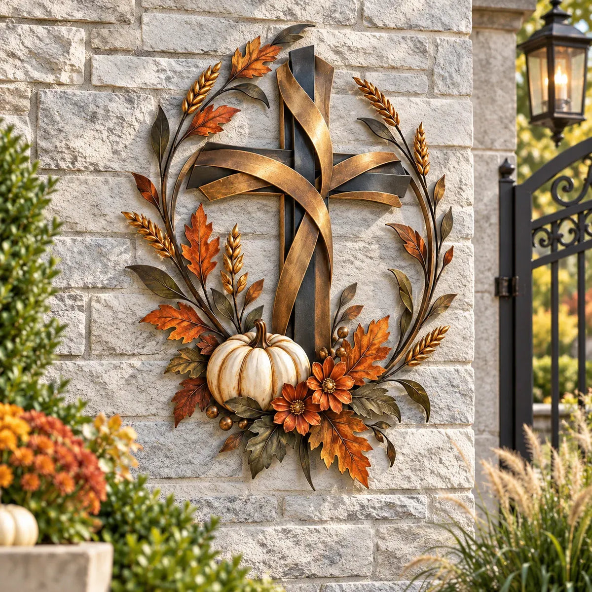 🎃Halloween Deal 50% OFF! ✝️🍂 Autumn Cross & Pumpkin Harvest Metal Wall Decor
