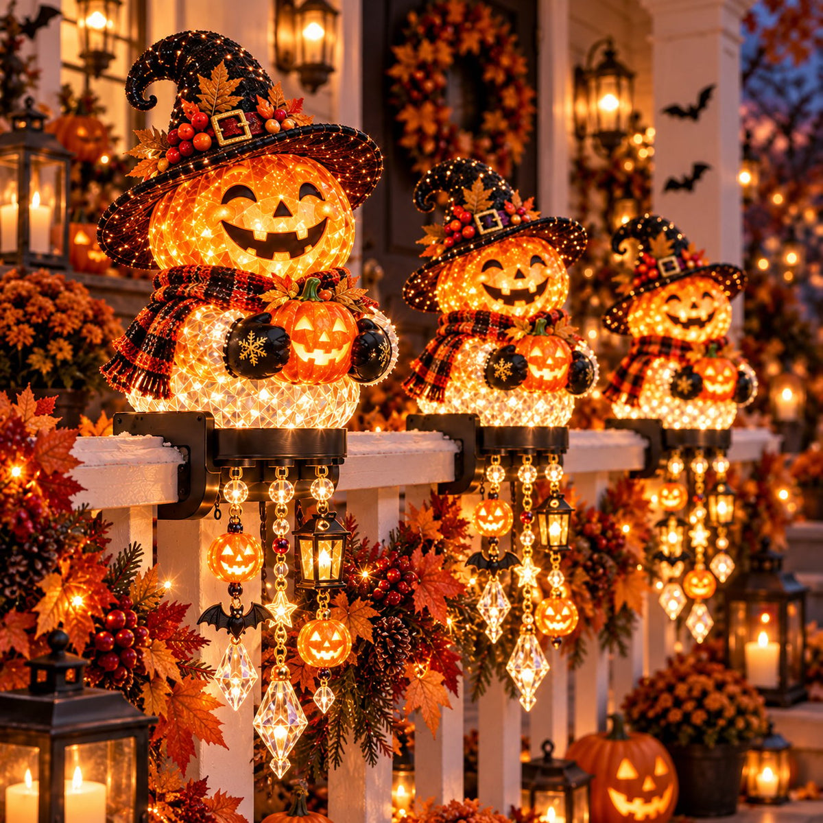 🎃 Halloween Porch Magic Cascade Railing Lights – Pumpkin, Witch, Ghost & Black Cat🎃🎃
