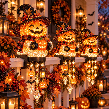 🎃 Halloween Porch Magic Cascade Railing Lights – Pumpkin, Witch, Ghost & Black Cat🎃🎃