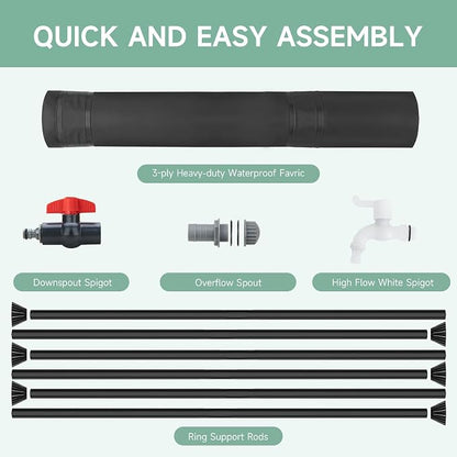 🔥Collapsible Rain Barrel,  , 100 Gallon Portable Rain Water Collection Barrel, 1000D PVC Rainwater Collection System, Garden Water Catcher Tank Storage Container with Spigot & Overflow Kit, Black#SohoChic