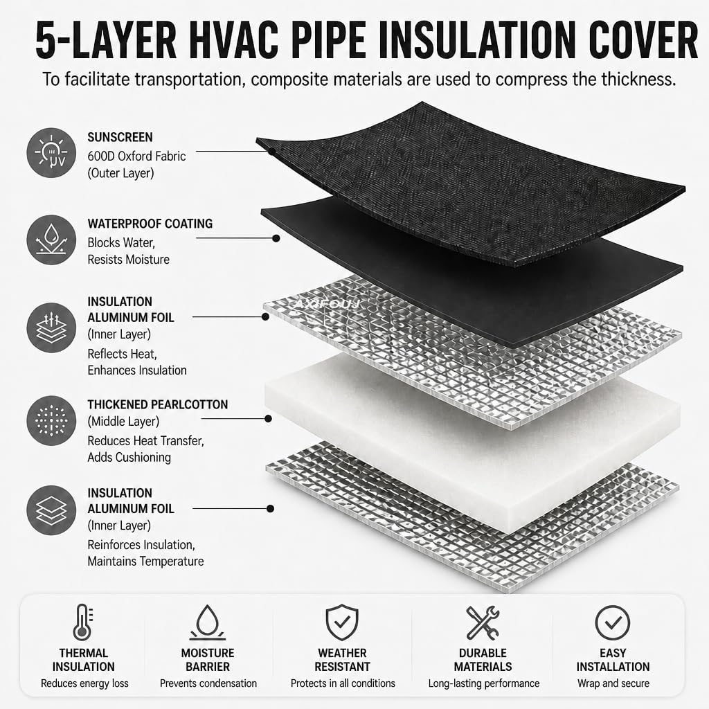 🎃Halloween Deal 50% OFF! 5 Layers HVAC Line Insulation Set Cover 72x10.2in Pipe Insulation Wrap