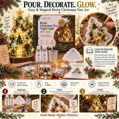 🎄 ✨Beginner-Friendly Resin Christmas Tree Night Light DIY Kit | Complete Kit with Mold, Resin, Fairy Lights & Festive Decorations ✨