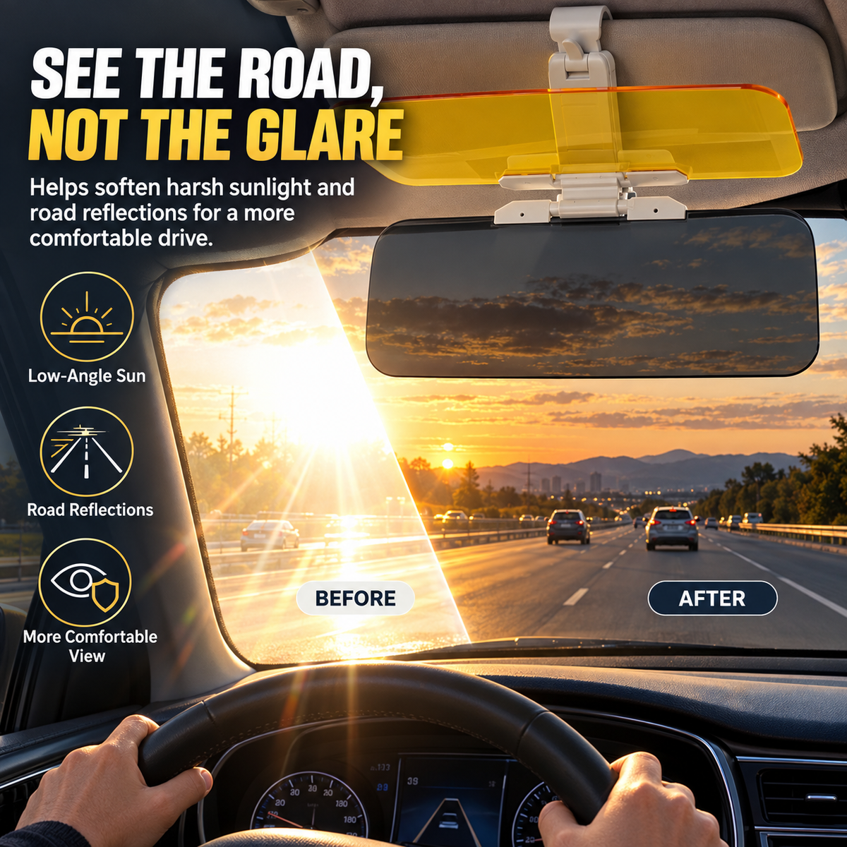 ⭐2-in-1 Car Visor Extender – Day & Night Anti-Glare Driving Shield