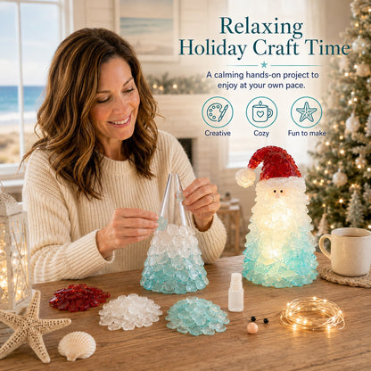 ⏳ Last Day 49% OFF – 🎅 Beginner-Friendly DIY Lighted Sea Glass Santa Christmas Decor Kit 💕