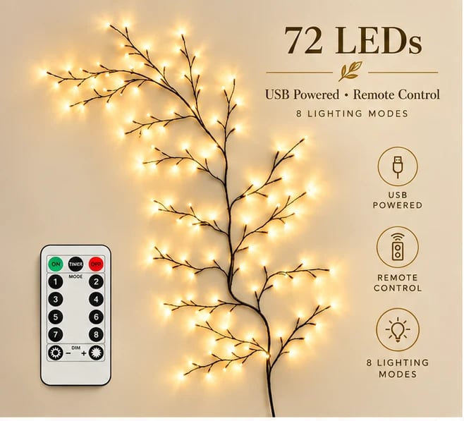 ✨ Flexible LED Branch Lights | Remote-Controlled Holiday Wall Decor(📦Buy 2 Free Shipping)🎁