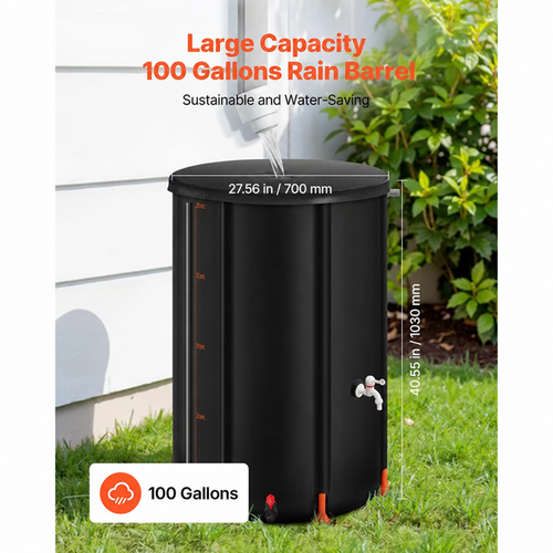 🔥Collapsible Rain Barrel,  , 100 Gallon Portable Rain Water Collection Barrel, 1000D PVC Rainwater Collection System, Garden Water Catcher Tank Storage Container with Spigot & Overflow Kit, Black#SohoChic