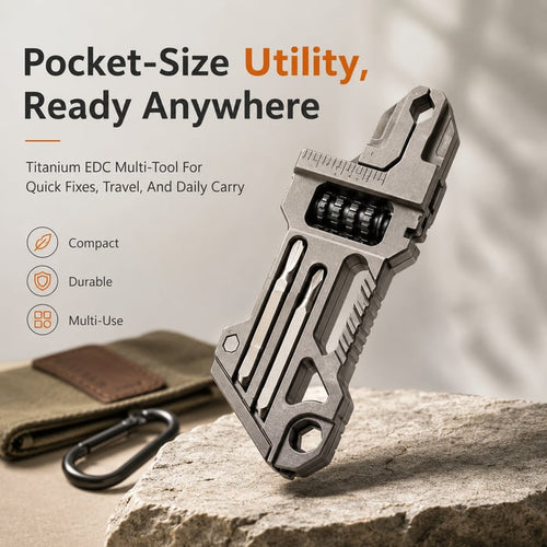 Titanium 8-in-1 Multi-Tool Keychain 8 essential tools in one pocket-sized keychain — ready to open, tighten, cut, and fix whatever the day throws at you.