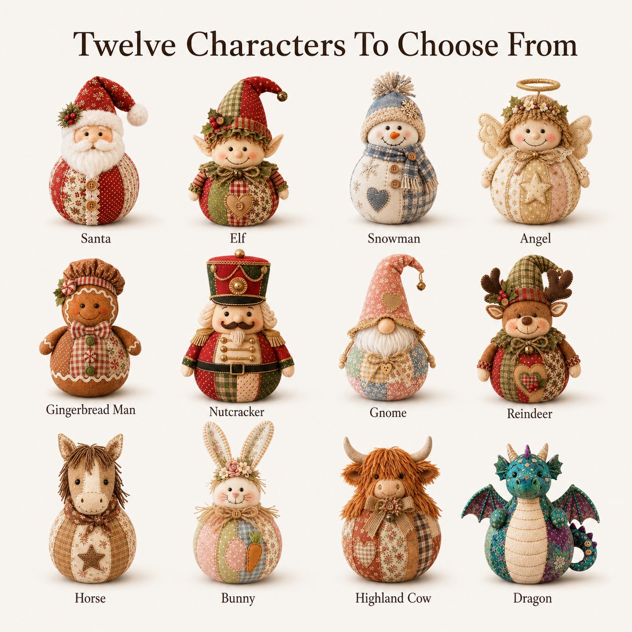 🔥Last Day 49% OFF - 🎄🎅Patchwork Fabric Doll DIY Kit | ✨Create a Cozy Handmade Character for Every Season!