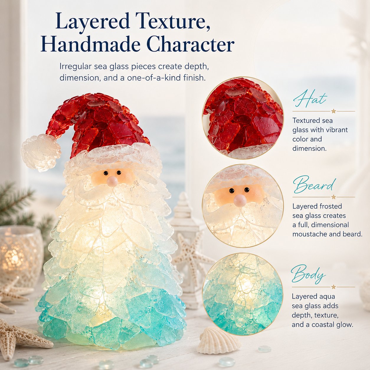 ⏳ Last Day 49% OFF – 🎅 Beginner-Friendly DIY Lighted Sea Glass Santa Christmas Decor Kit 💕