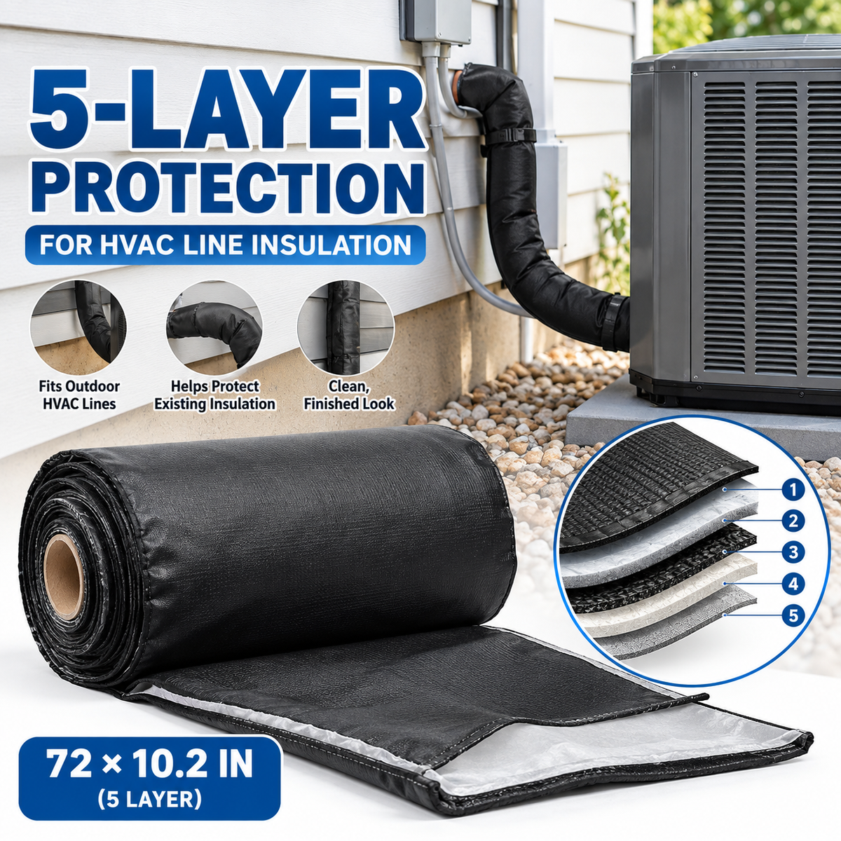 🎃Halloween Deal 50% OFF! 5 Layers HVAC Line Insulation Set Cover 72x10.2in Pipe Insulation Wrap