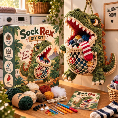 🧦😂 Sock Gobblers™ – DIY Crochet Animal Sock Holder Kit | Funny Hanging Laundry Organizer & Creative Handmade Gift 🦈🐊