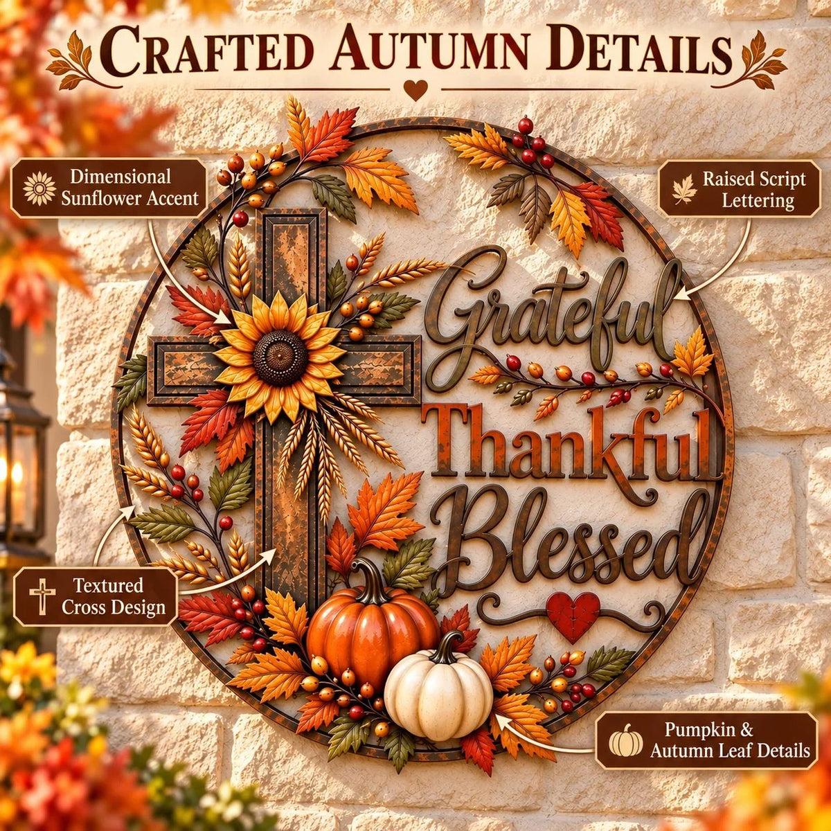 🎃Halloween Deal 50% OFF! 🍂 Grateful • Thankful • Blessed™ Fall Faith Wall Decor ✝️🌻
