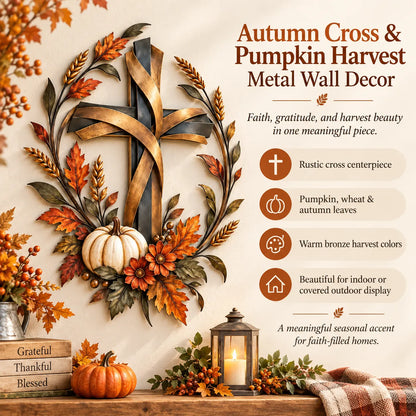🎃Halloween Deal 50% OFF! ✝️🍂 Autumn Cross & Pumpkin Harvest Metal Wall Decor
