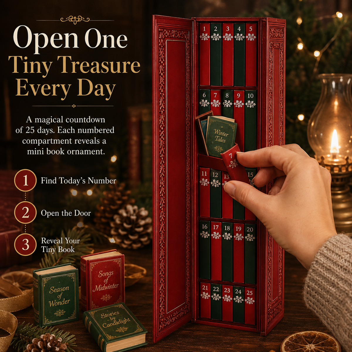 📚 25-Day Book Advent Calendar – 25 Openable Mini Book Ornaments