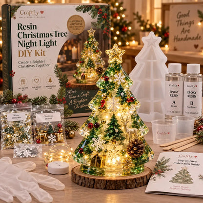 🎄 ✨Beginner-Friendly Resin Christmas Tree Night Light DIY Kit | Complete Kit with Mold, Resin, Fairy Lights & Festive Decorations ✨
