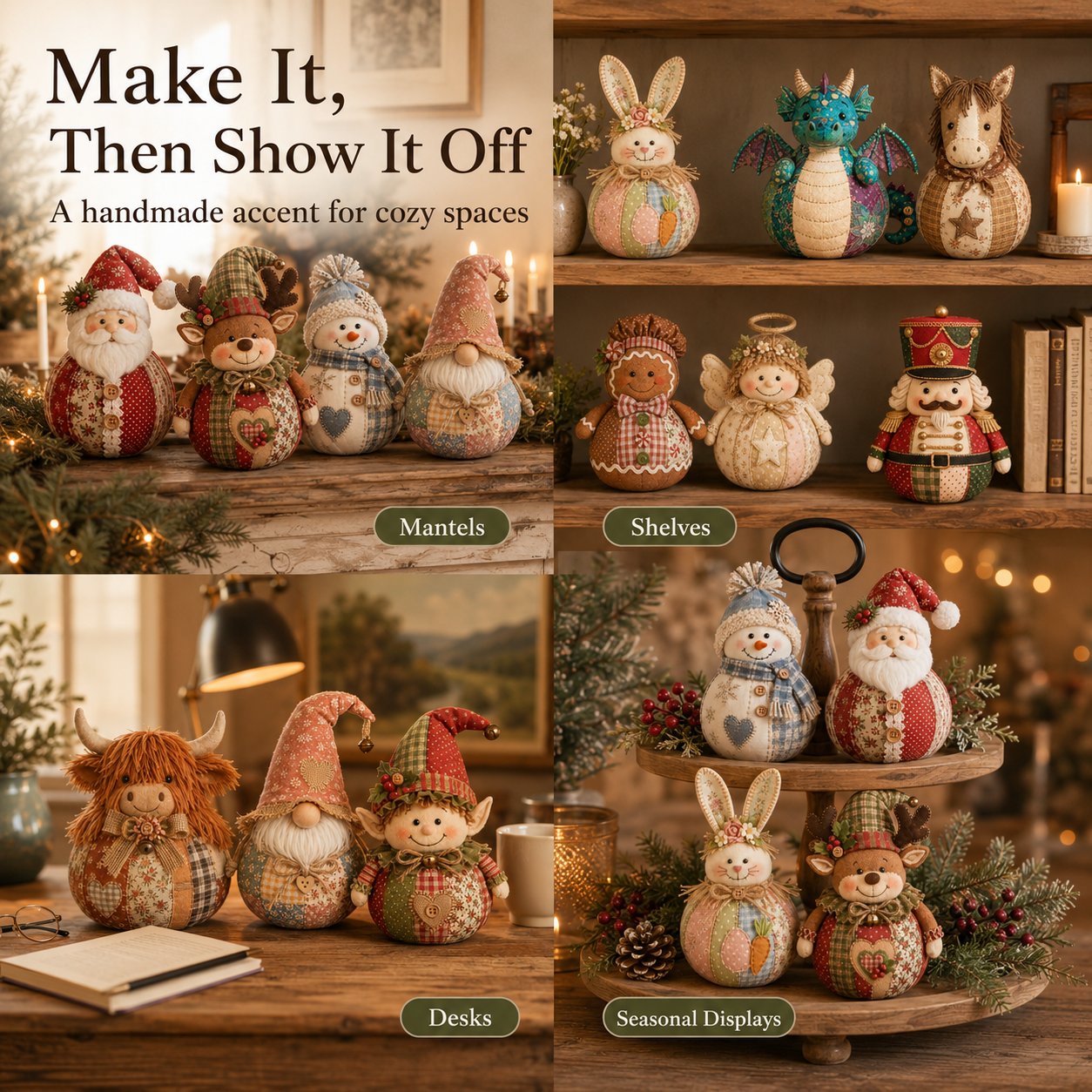 🔥Last Day 49% OFF - 🎄🎅Patchwork Fabric Doll DIY Kit | ✨Create a Cozy Handmade Character for Every Season!